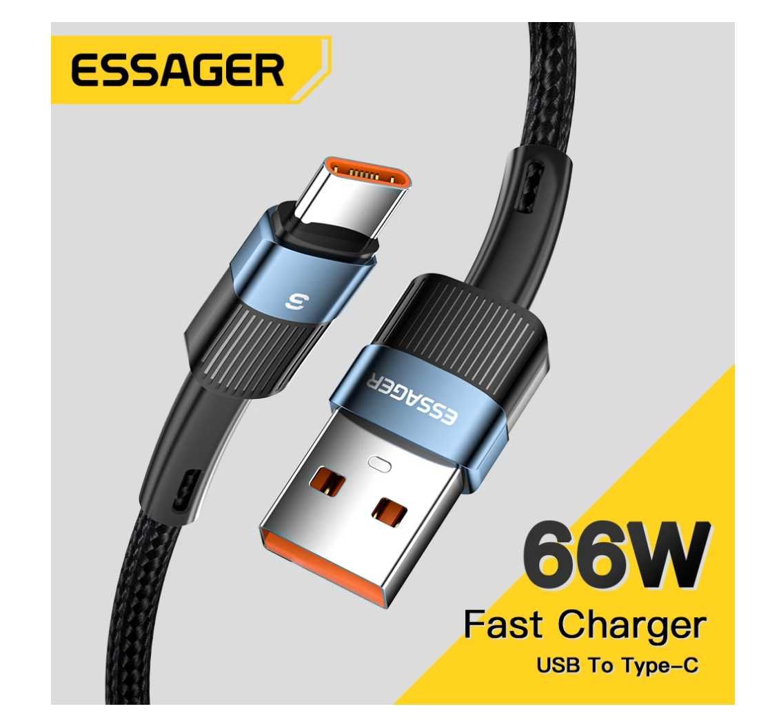 ‼️Надежный Кабель ESSAGER Type-C 6А 66W 1 метр быстрая зарядка