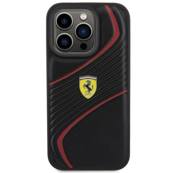 Etui Ferrari Twist Metal Logo Na Iphone 15 Pro - Czarne