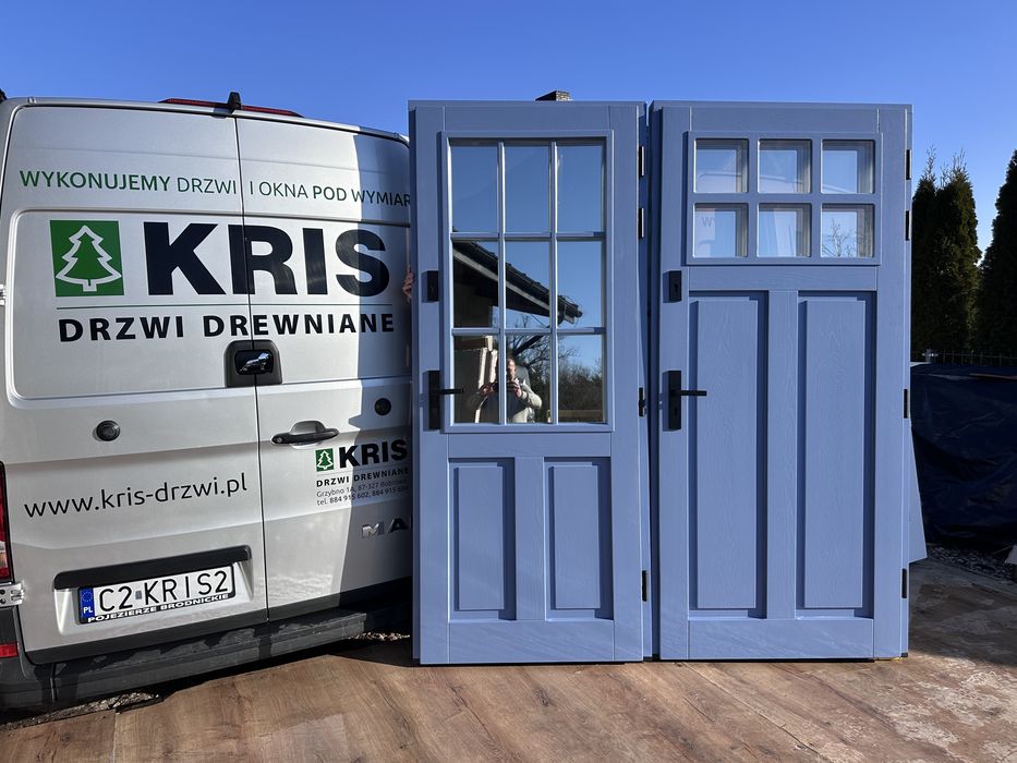 Drzwi zewnętrzne drewniane Amerykańskie wysokie 230 cm Montaż Polska