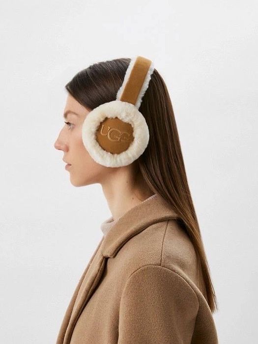 Вовняні навушники UGG коричневі кремові вовна