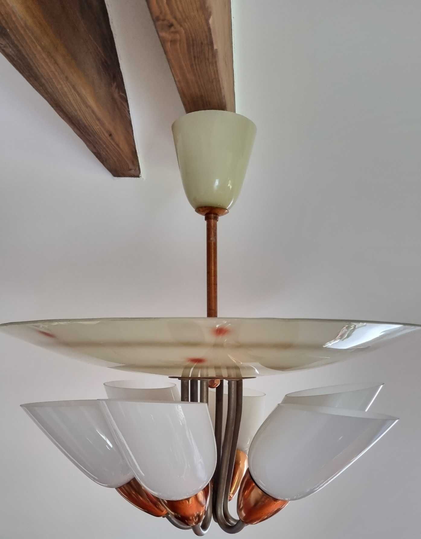 Lampa żyrandol Mid Century Design 6 ramienny Czechosłowacja Napako PRL
