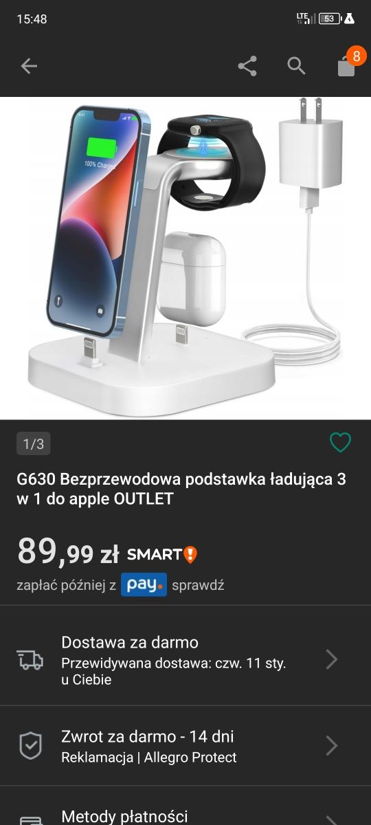 Ładowarka bezprzewodowa do iPhone 3w1