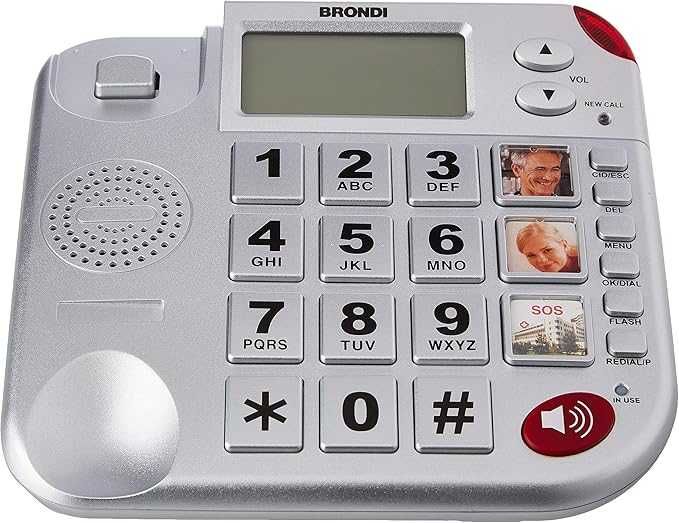 Brondi Super Bravo Plus, Telefon Stacjonarny, z Pilotem SOS, Srebrny