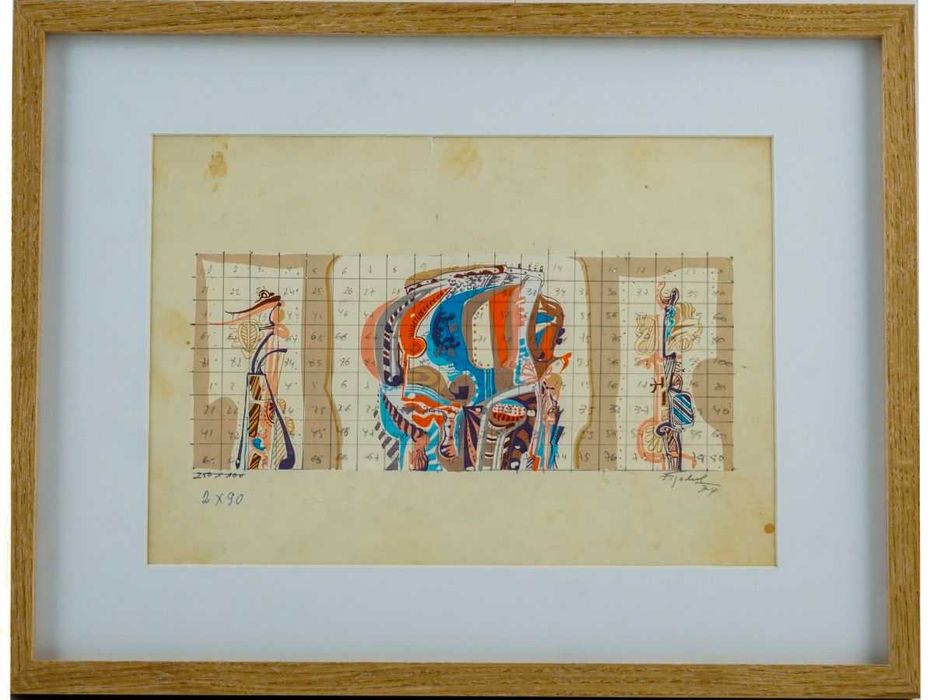 Figueiredo Sobral - Técnica mista sobre papel "Estudo para Azulejos"