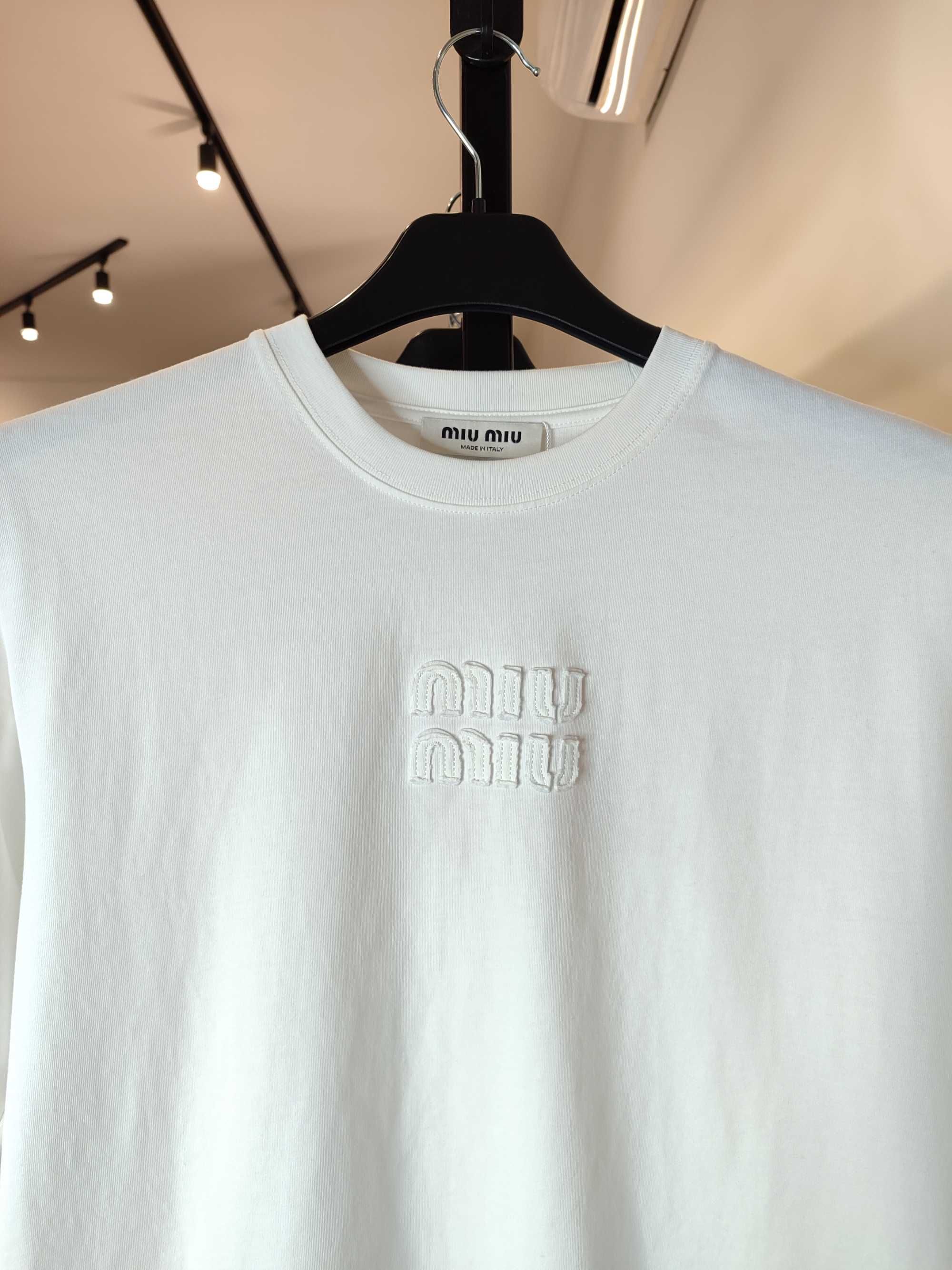 Лонгслів Miu Miu Cotton Long Sleeve With Embroidered Logo White