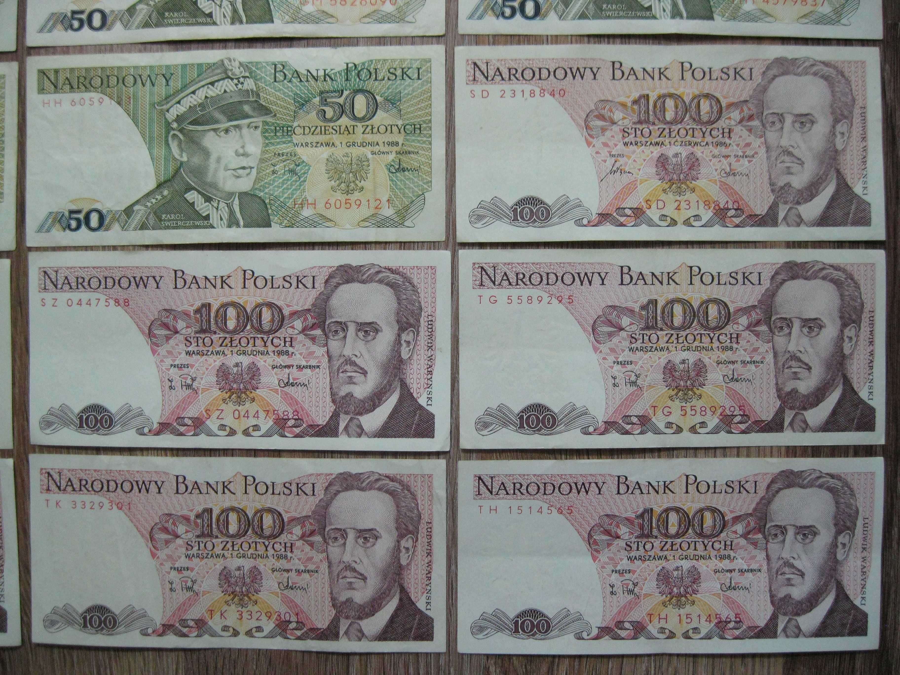 Zestaw 18 sztuk banknotów PRL 20, 50, 100 złotych