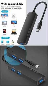 USB C HUB 3x portas USB 2.0 1x 3.0 Cabo SATA 3.0 HUB USB C 5 em 1 SD