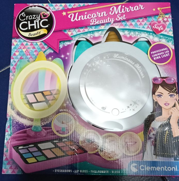 Espelho Unicórnio com Luz e maquilhagem da crazy chic