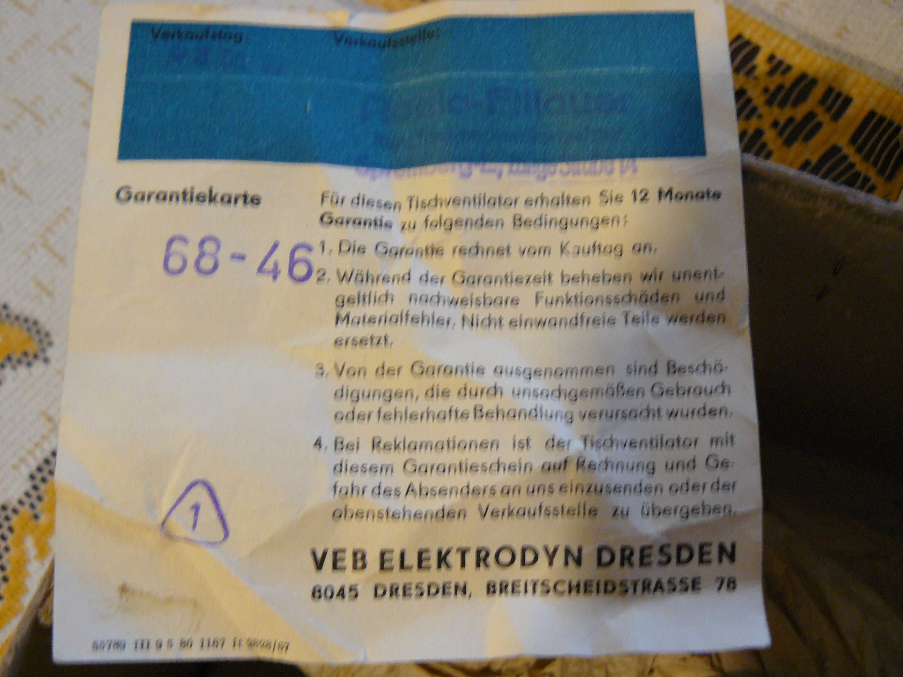 Wentylator wirnikowy DDR VEM Dresden 2 biegi lata 80-te w pudełku