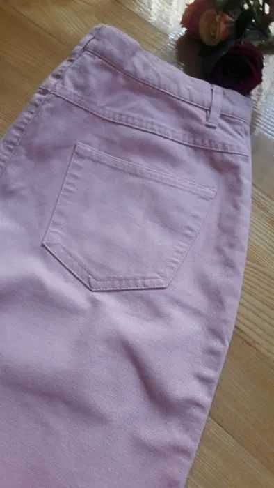 Spódnica jeans blady róż M dżins pastelowy na guziki-rozpinana