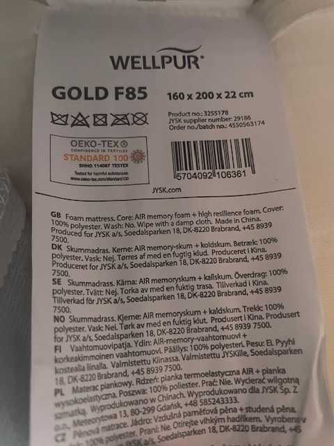 Materac piankowy 160x200 Wellpur GOLD F85