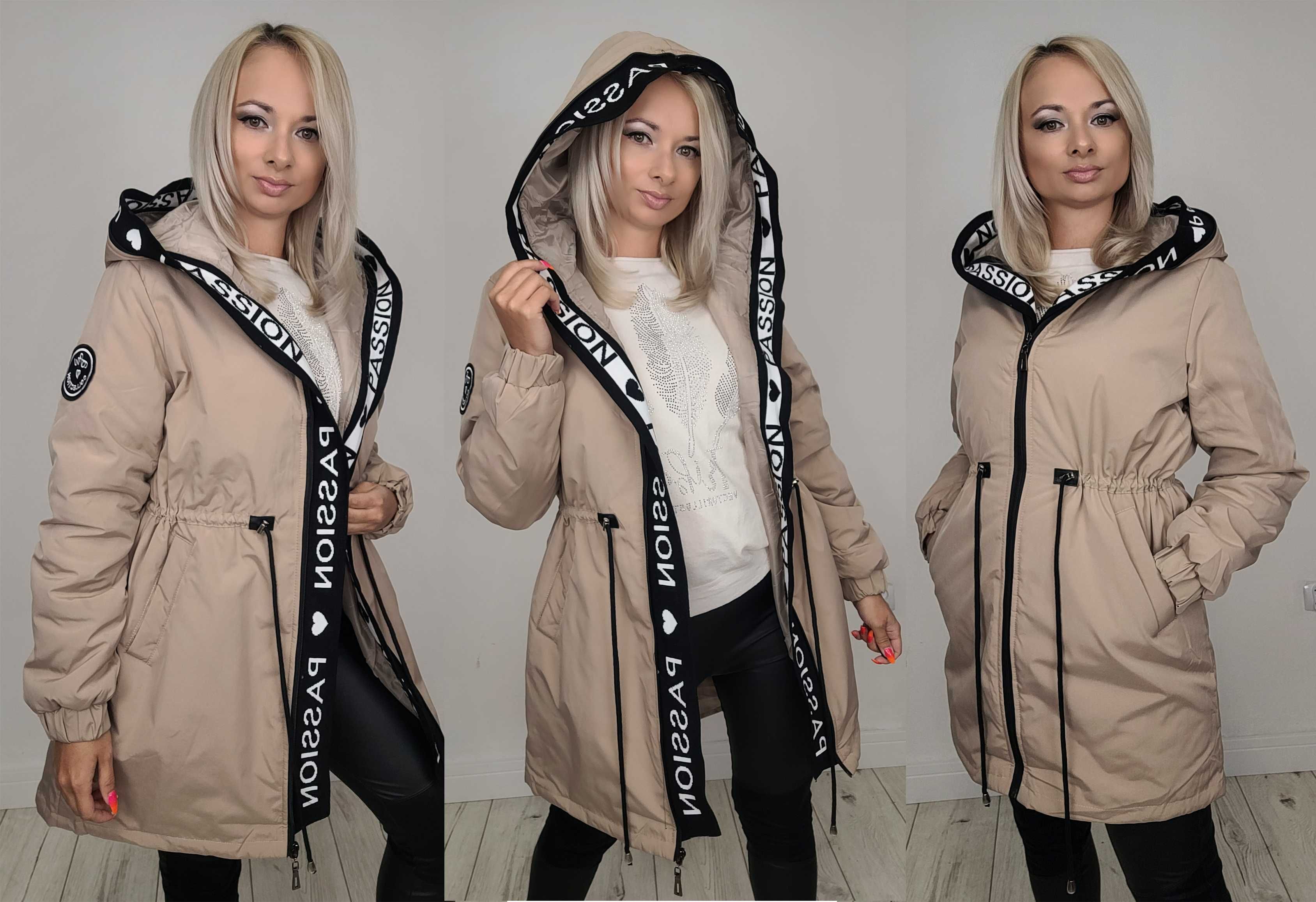 XS-7XL Kurtka parka kaptur jesienna BEŻ ocieplana TU KUPUJESZ 4XL/48