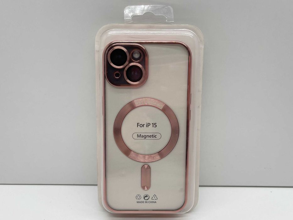 Case magnetyczny dla iPhone 15 przeźroczysty/różowe srebro