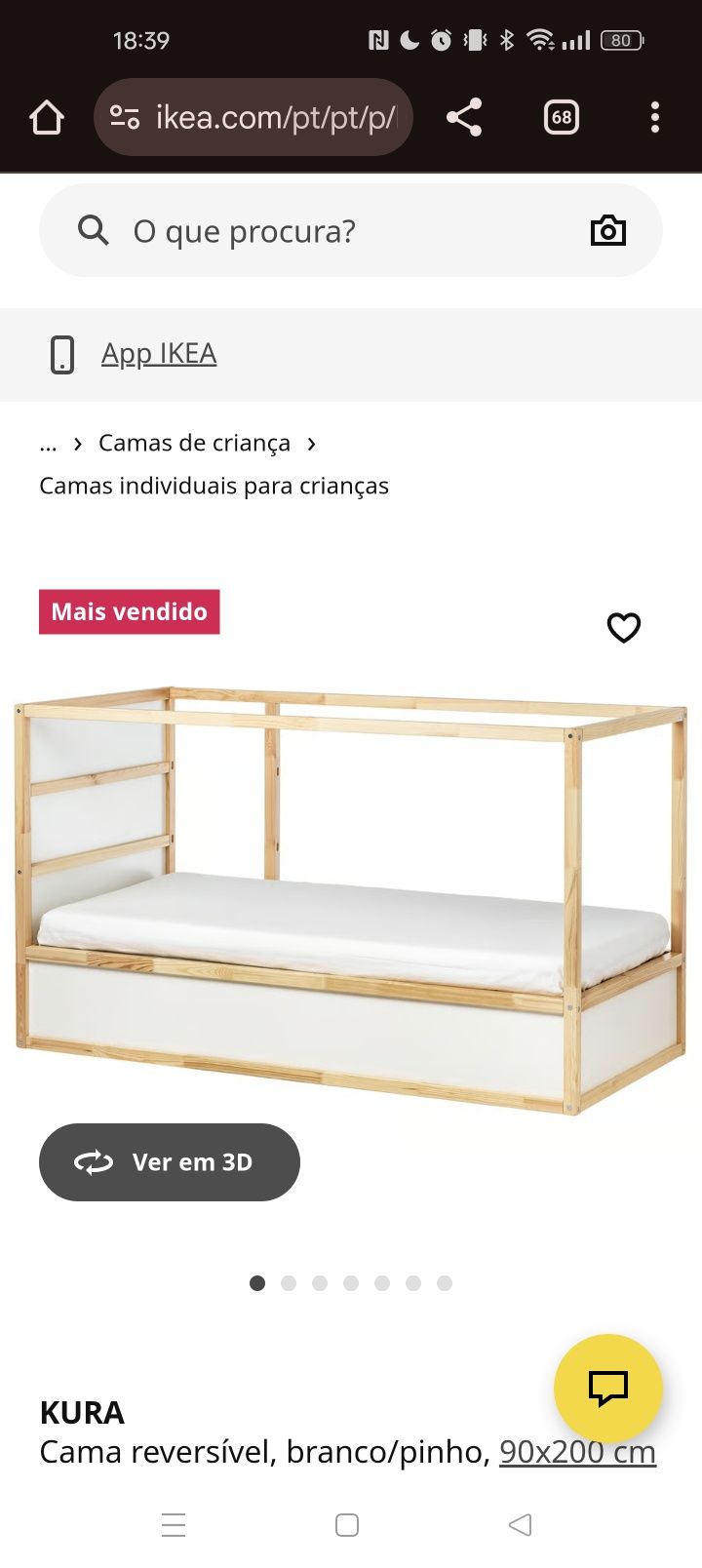 IKEA Cama reversível  90x200 cm + colchão  (como novos)