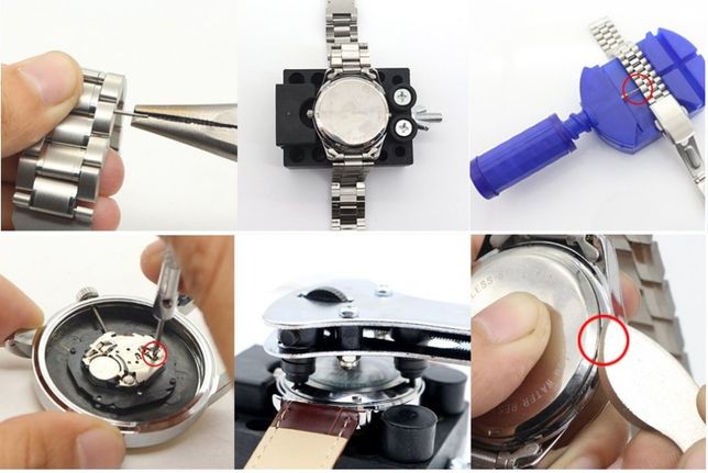 Kit, conjunto de ferramentas para reparar relógios