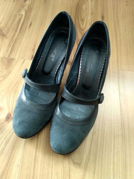 Buty Intershoe, szpilki damskie niebiesko popielate, rozmiar 38, zamsz