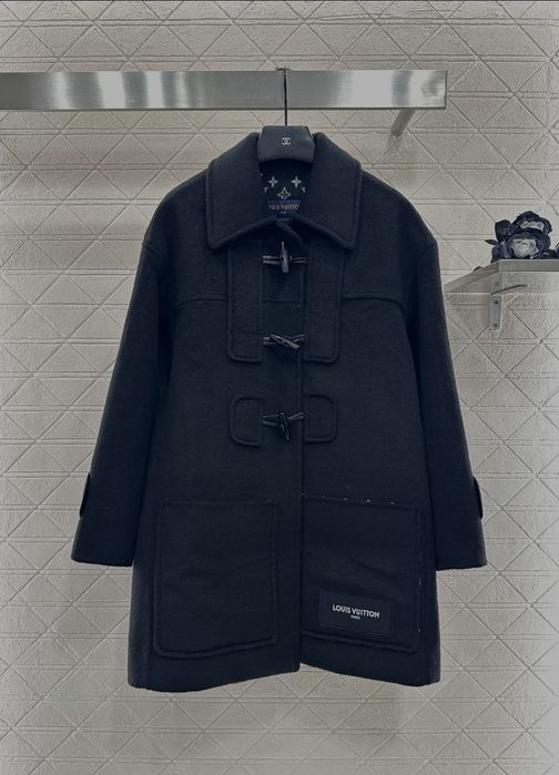 Długi czarny Wełniany Płaszcz lv z paskiem