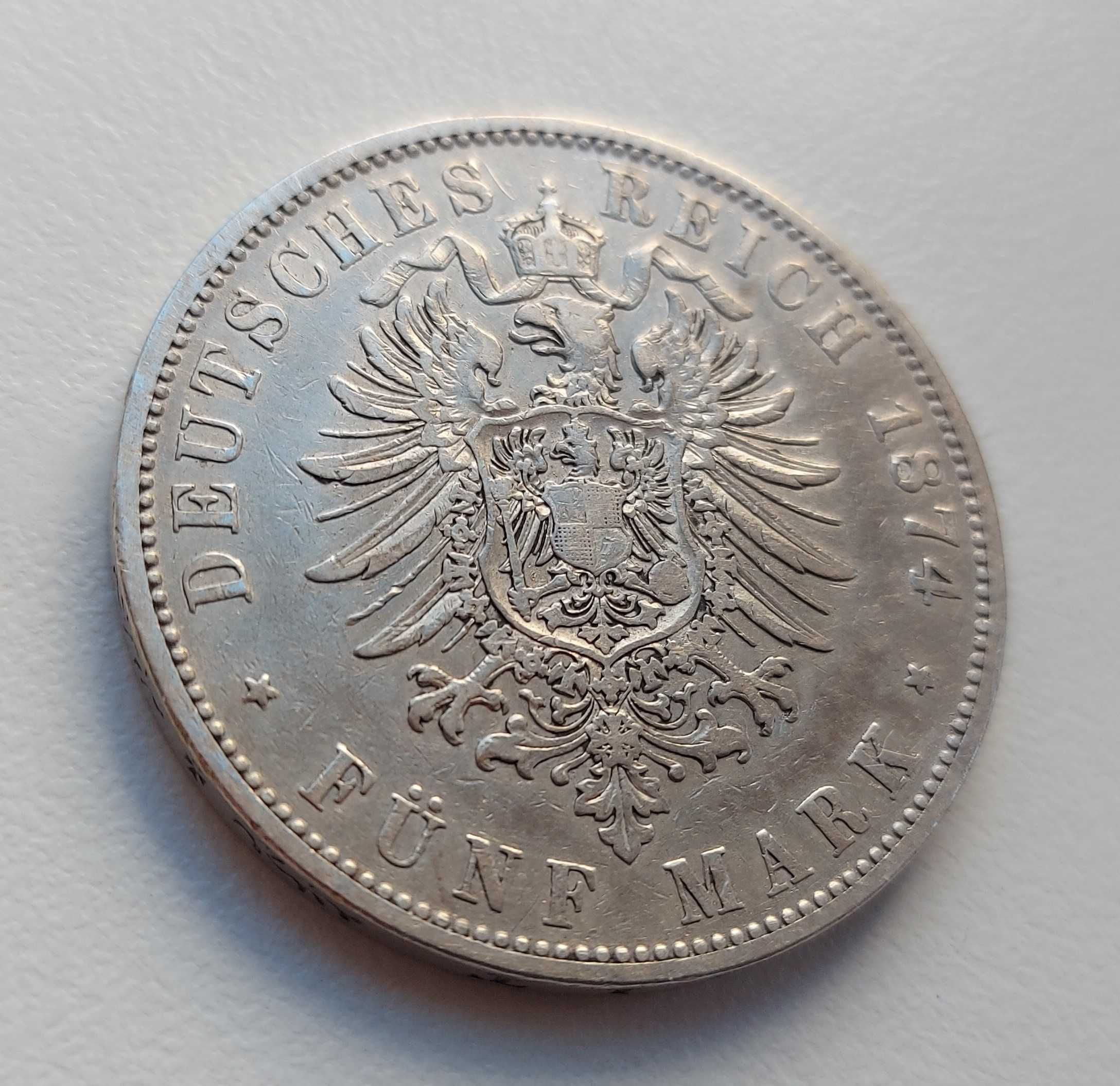 Німеччина 5 марок 1874 р. Вюртемберг срібло