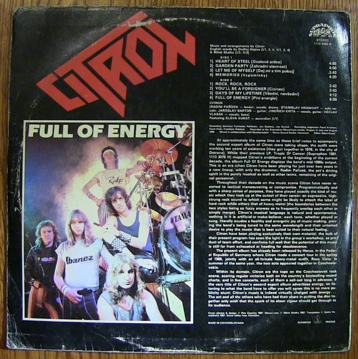 Вин. пластинка Citron - Full of energy Чехославакия 1986