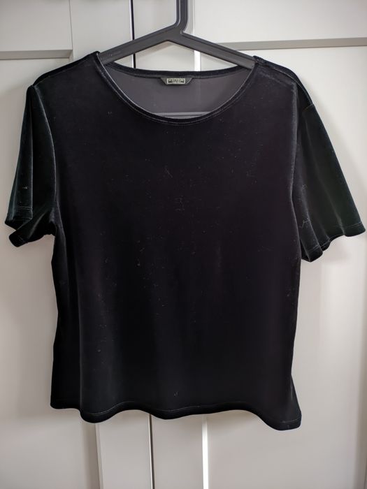 Welurowa bluzka z krótkim rękawem 38/M aksamitna welur vintage