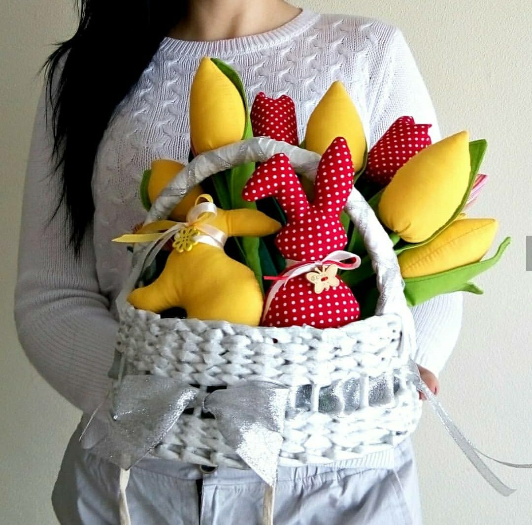 Букет текстильний Квіти з тканини Тильда Тюльпани ручної роботи Тільда