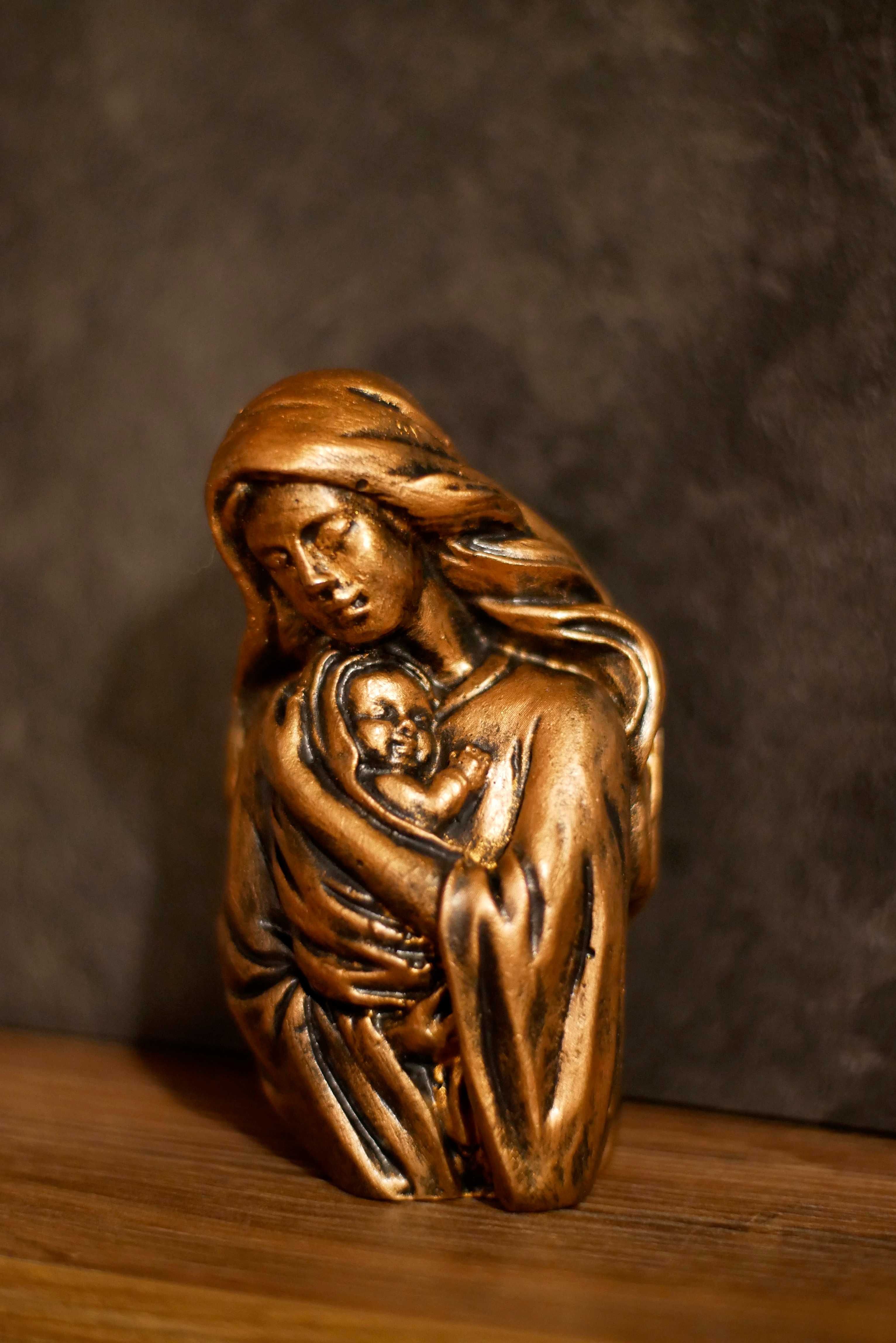 Rzeźba z gipsu, Matka z Dzieciątkiem, ogniste złoto, wys. 11,5 cm