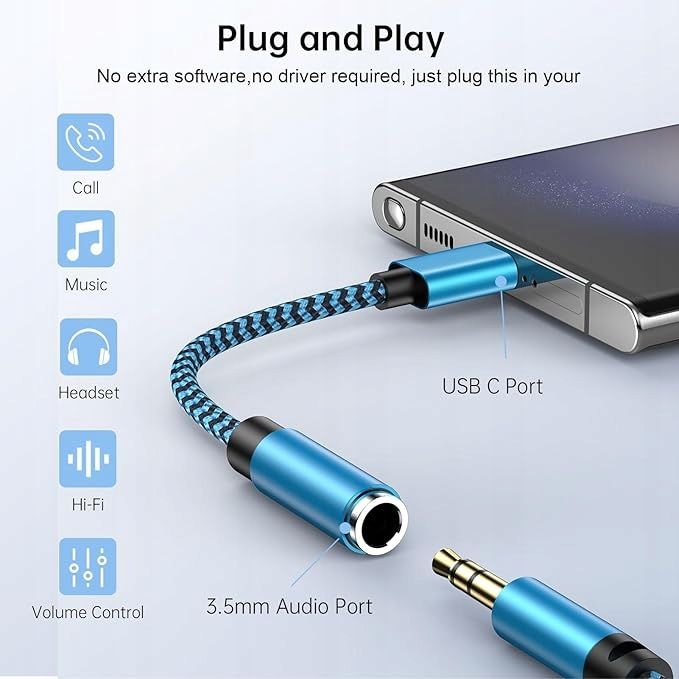 Adapter przejściówka USB C na jack do gniazda słuchawkowego 3,5  20cm
