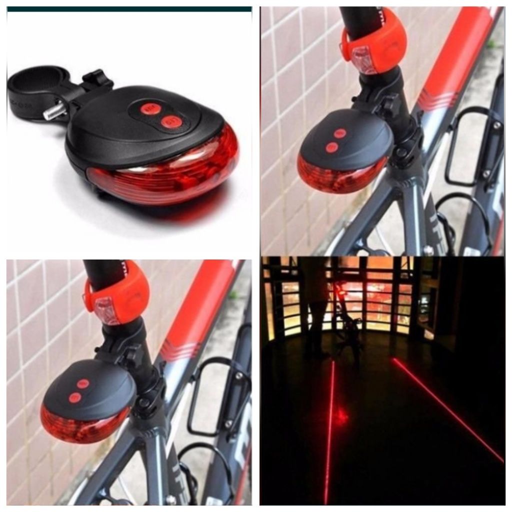 Luz bicicleta traseira leds+laser (vermelha ou azul) pilhas solar STOP