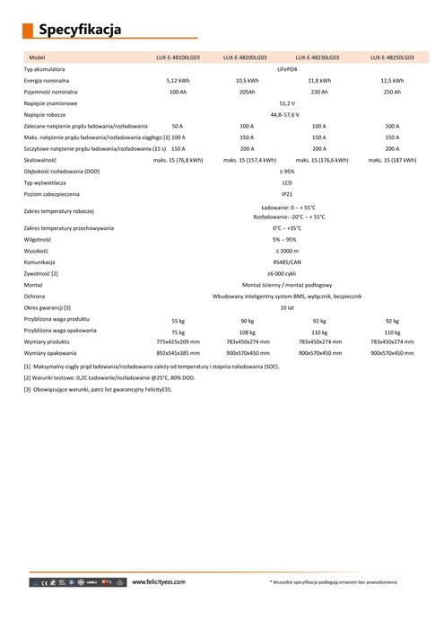 Felicity Magazyn Energii LUX-E-48100LG03 5,12kWh (niskonapięciowy)
