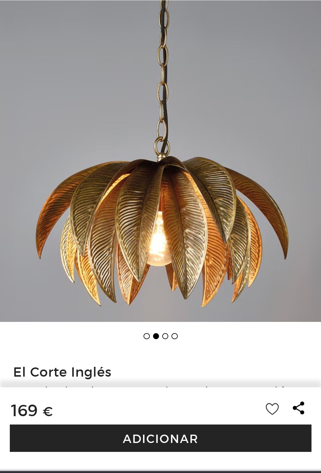Candeeiro em latão dourado