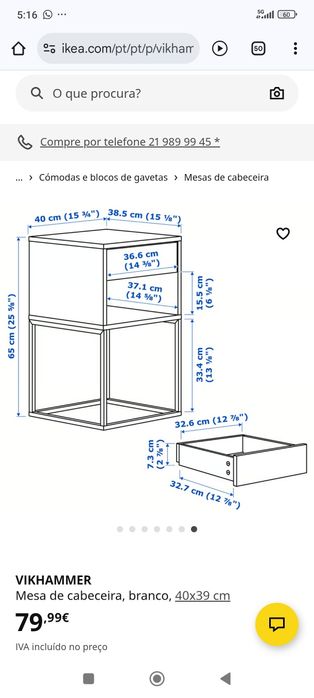 Mesa de cabeceira VIKHAMMER como nova
