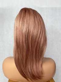 Wyjątkowa peruka włosy naturalne różowo truskawkowa