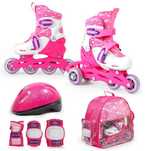 Wrotki + łyżworolki zestaw COMBO kask + ochraniacze PINK 26-29: