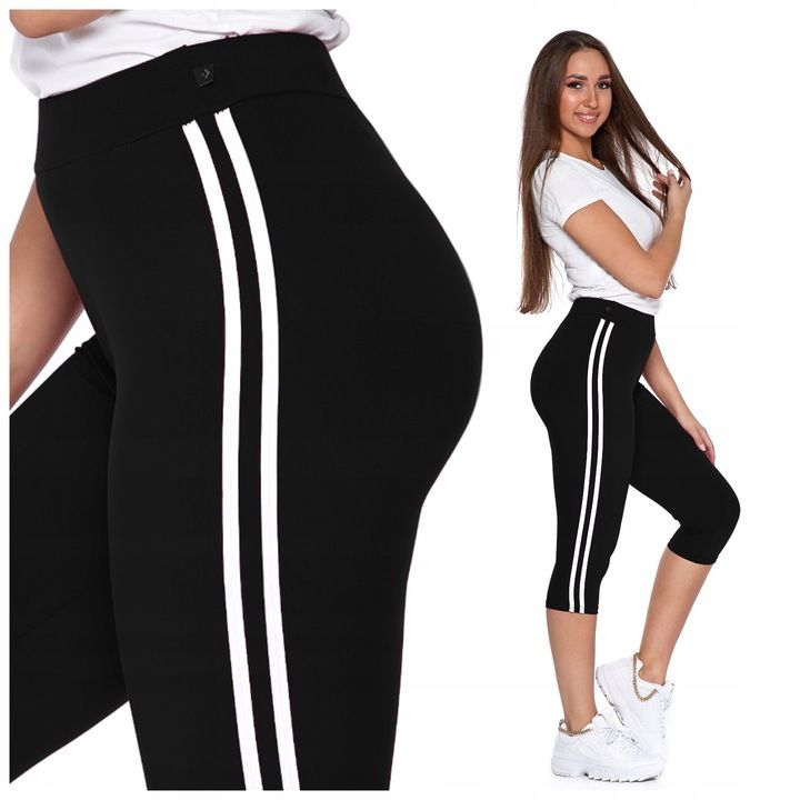 Legginsy Plus Size Damskie 3/4 Getry Miękkie Elastyczne Lampasy Moraj