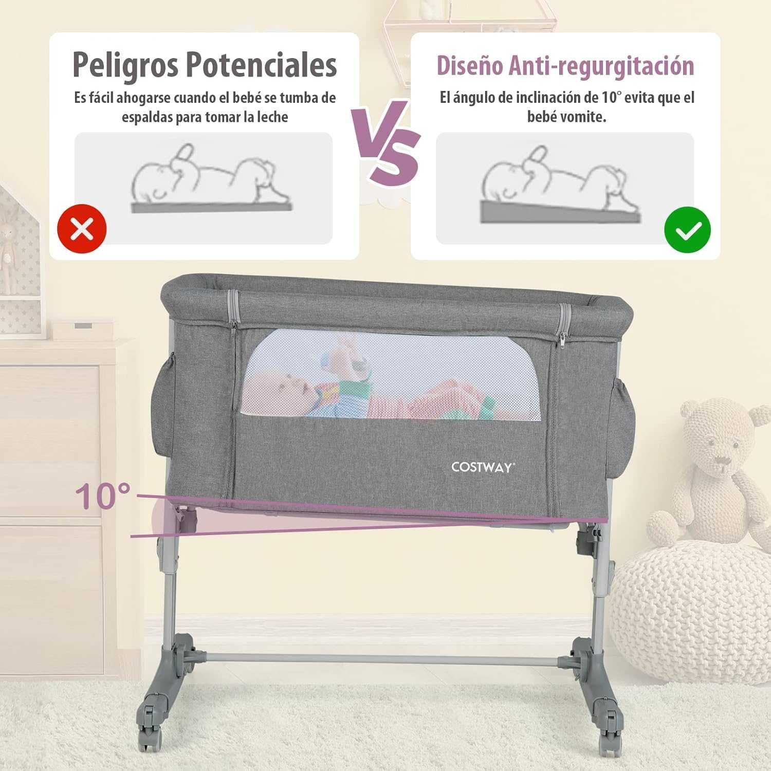 Next2Me - Berço de viagem 3 em 1 com altura ajustável em 5 níveis