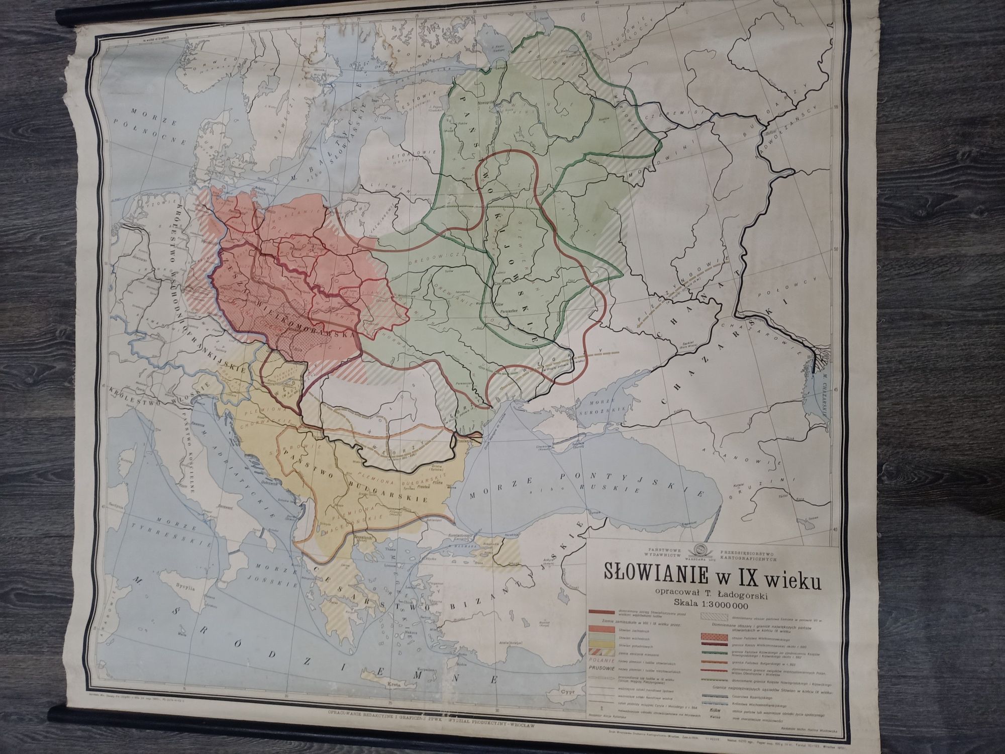 Stara mapa "Słowianie w IX wieku" 1972r.