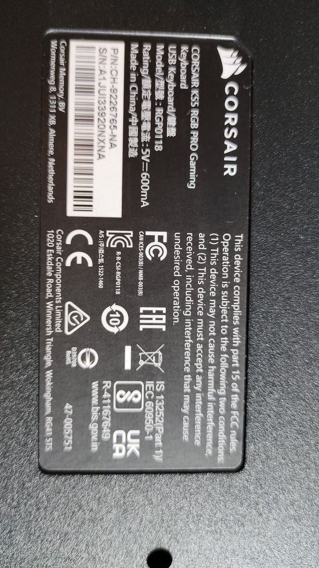 Klawiatura Corsair K55 RGB PRO, j.nowa