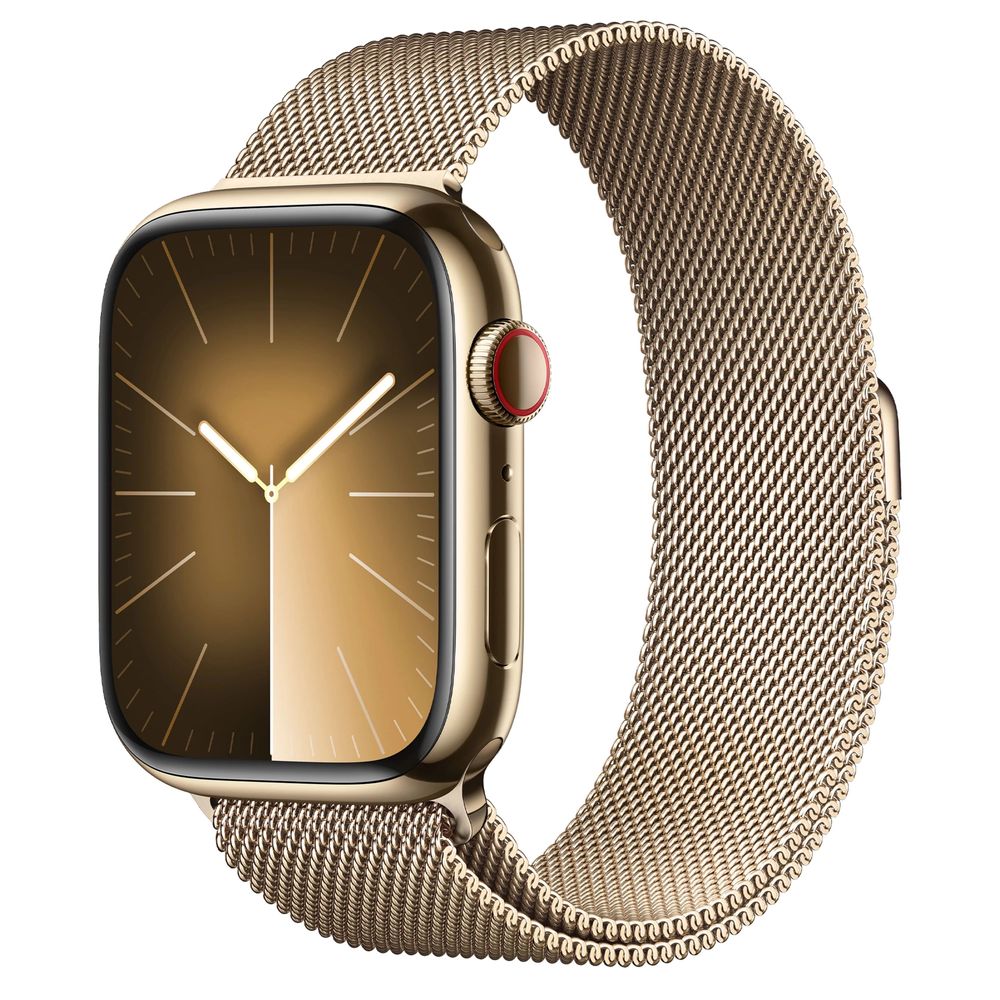 Apple Watch 9 Gold Stainless Steel case Gold Milanese Loop MRMU3 MRJ43