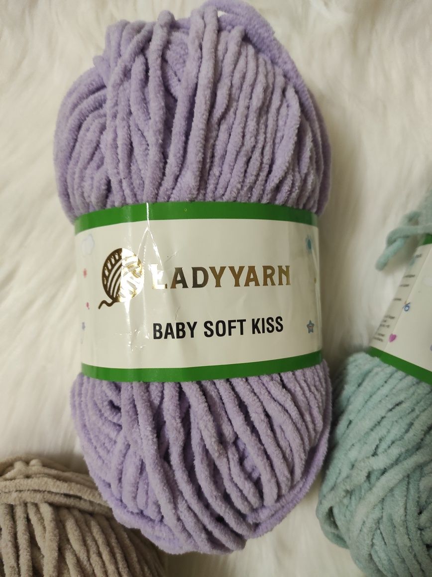 Нитки, пряжа, вязание, Lady yarn, baby soft kiss, плюшевая, 100 м,100г