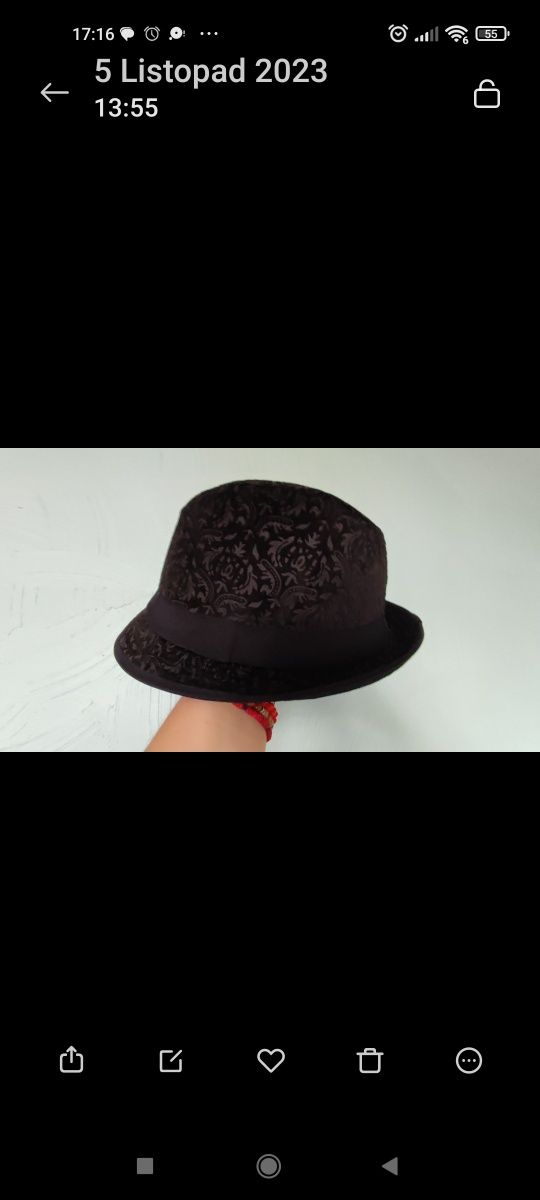 Kapelusz letni czarny trilby wyrłaczany 56 HM unisex Jackson