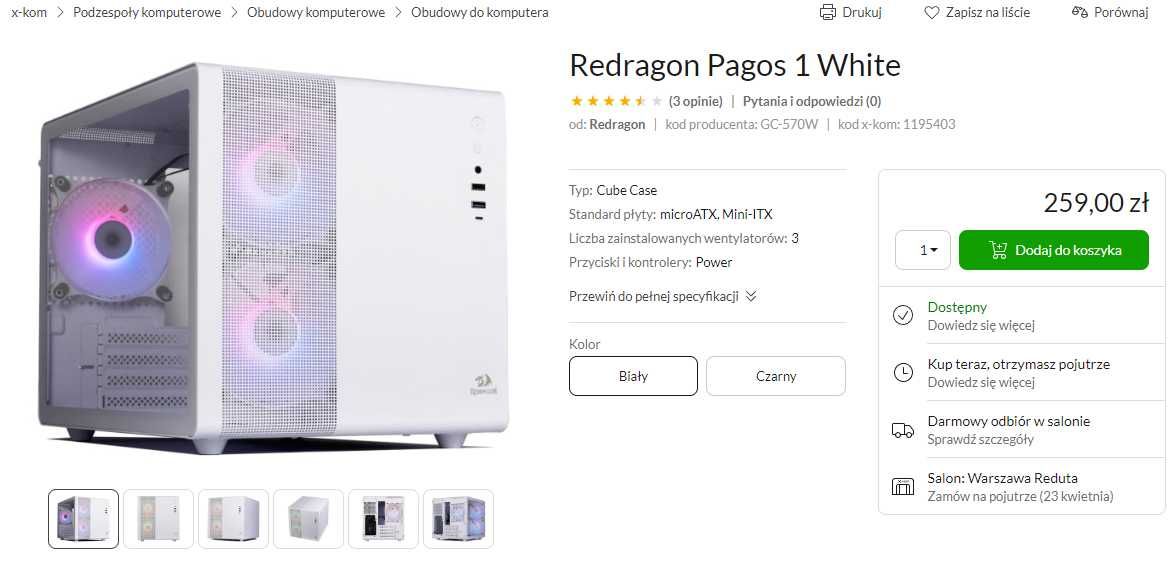 Obudowa PC Redragon Pagos 1 White, Cube mATX, ARGB