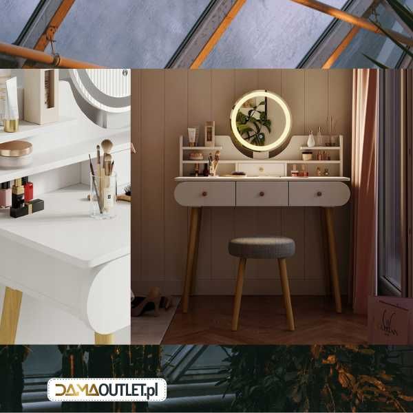 Toaletka stolik kosmetyczny z lustrem LED i taboretem DaMaOutlet.pl