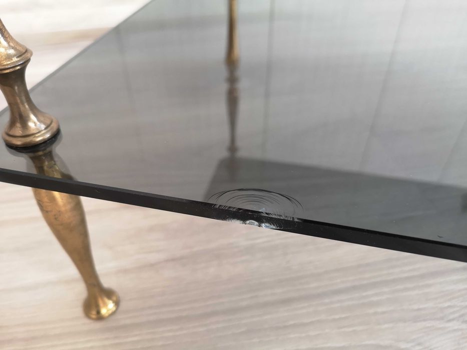 stolik mosiężny mosiądz złoty 45x45x48 szkło