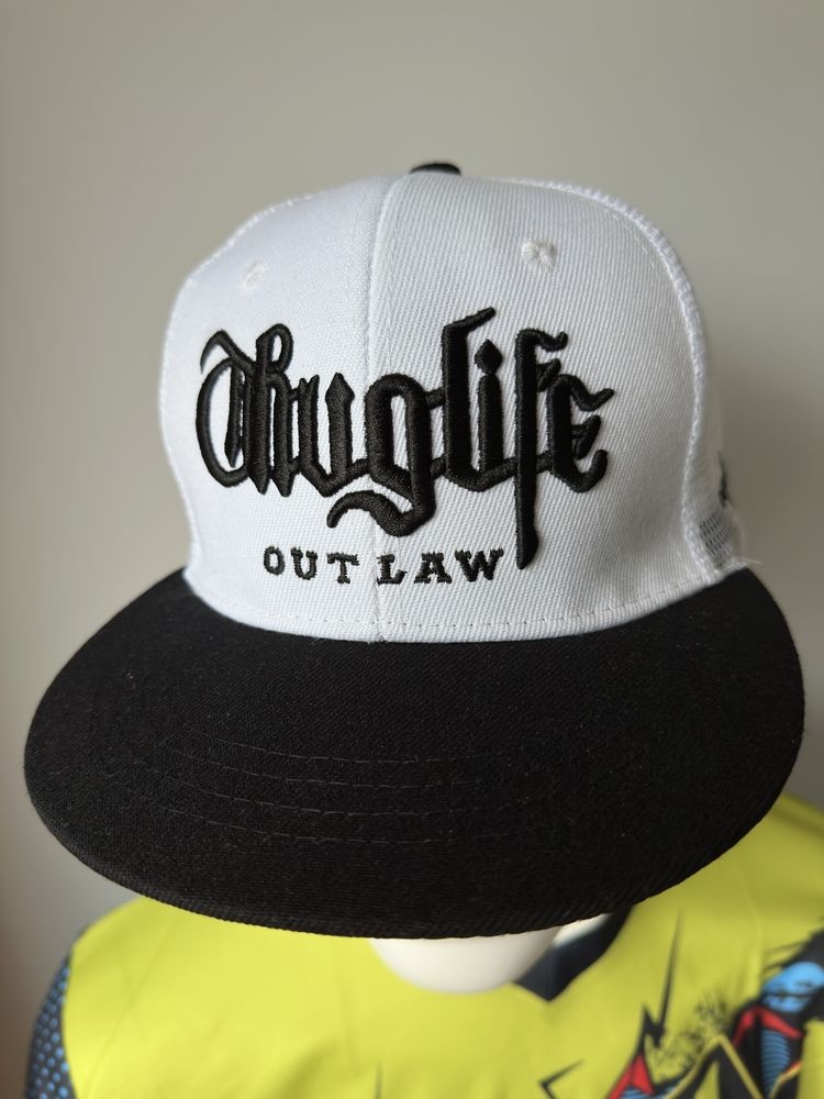 Snapback Thug life Outlaw czapka biała z czarnym daszkiem unisex