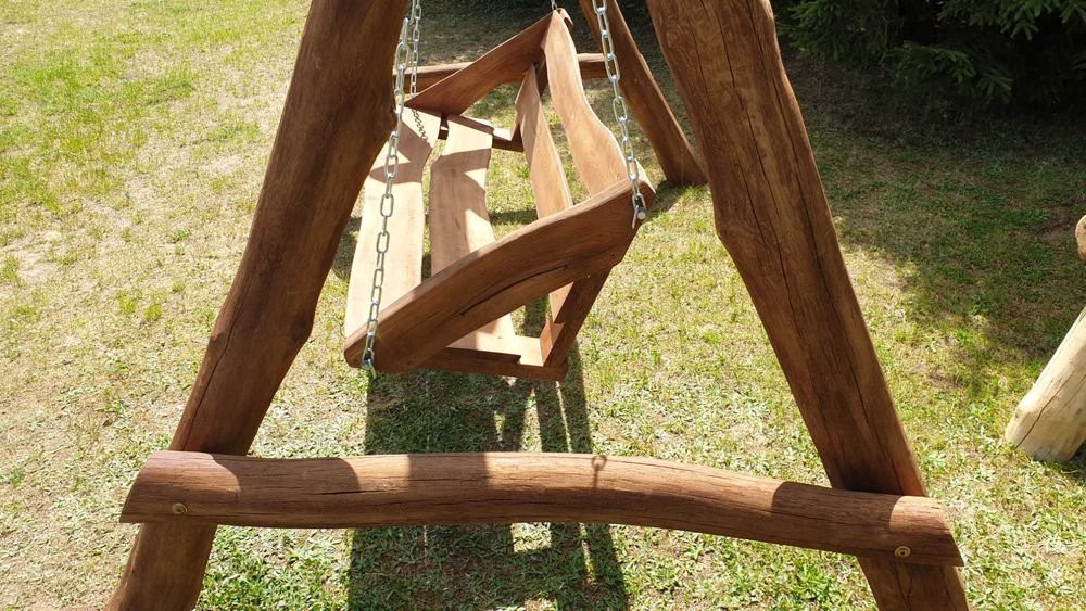 Huśtawka ogrodowa drewniana -  dębowa
