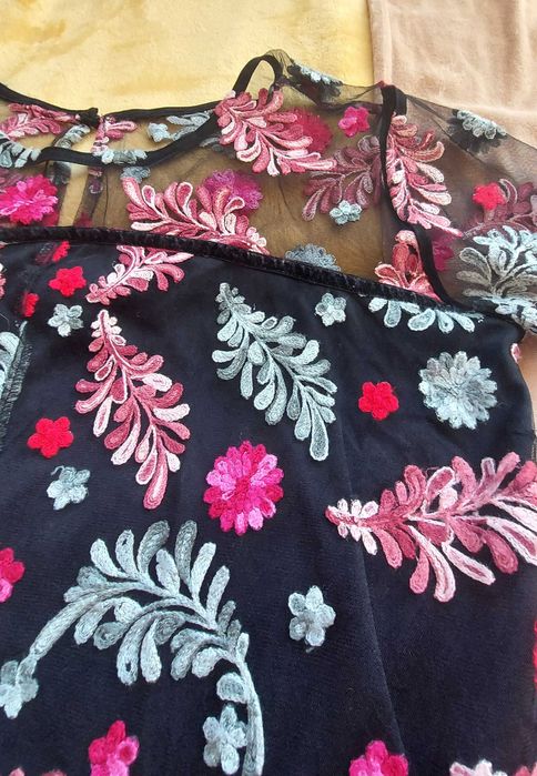 42,44 L XL sukienka haft kolorowa wesele elegancka kwiaty