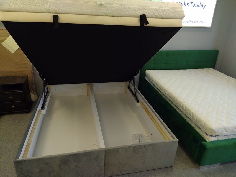 Szare łóżko tapicerowane z pojemnikiem 160x200 welur wysokie