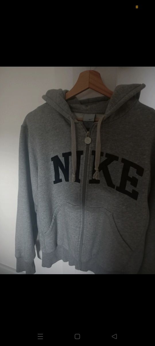 bluza nike vintage retro z napisem na rekawie szara unisex