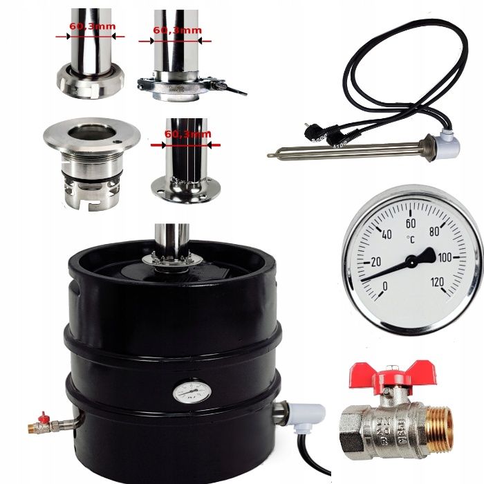 Destylator elektryczny KEG 50l lub 30l 6 palcy 2 odstojniki 180cm