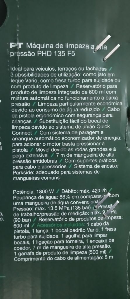 Máquina limpeza Pressão 135 Bar Parkside + acessórios
